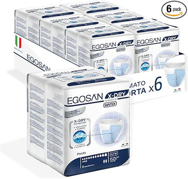 Egosan Pants X-Dry Talla M – Paquete de 6 paquetes de 6 unidades – Dispositivos absorbentes para incontinencia grave, comodidad absoluta, protección total, sistema antiolores, transpirables, unisex